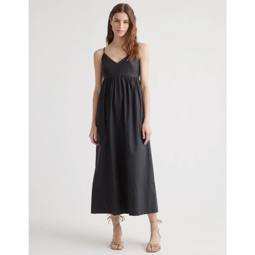 QUINCE Black 100% Organic Cotton Poplin Sleeveless Maxi Dress NWT Size XS